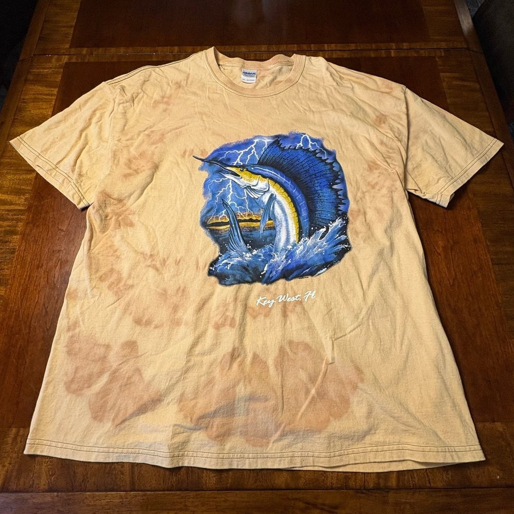 Key West Florida Sailfish Graphic T-Shirt Tan Bleached 2XL